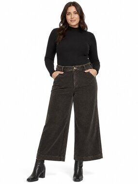 Zara Woman High Rise Wide Leg Cropped Corduroy Pants 100% Cotton Brown US M